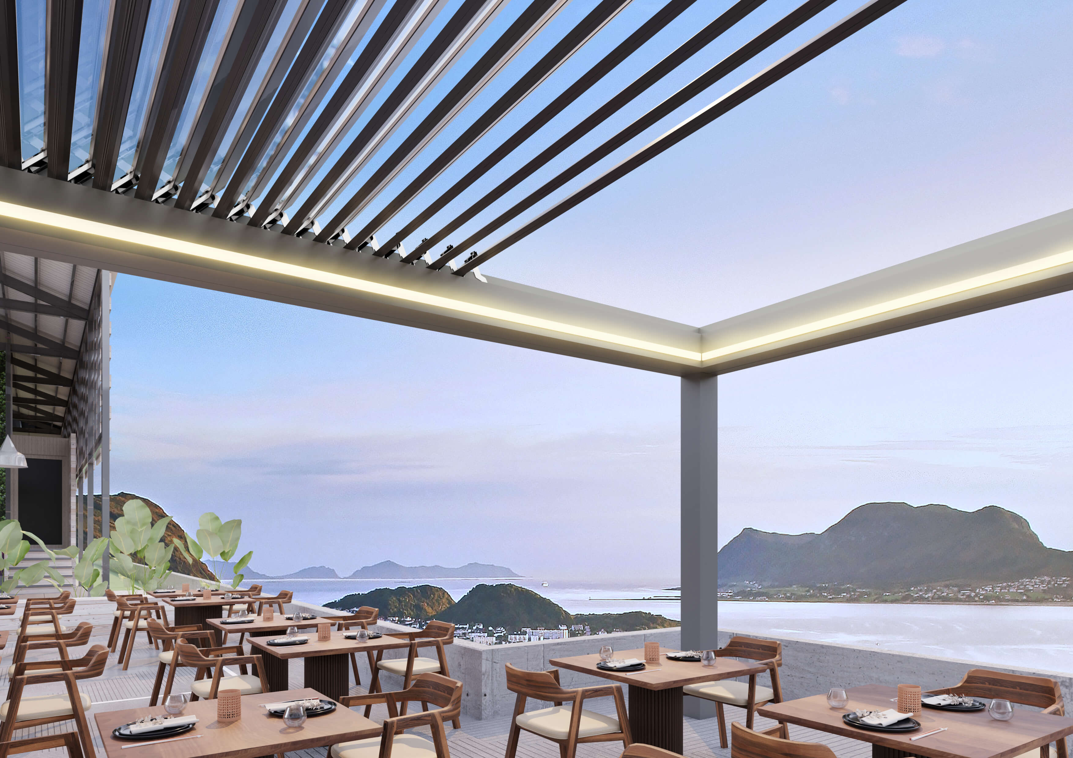 Pergola bioclimatique Pergotech Roof-1 Glass
